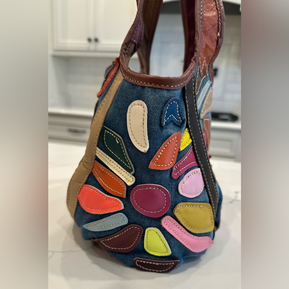 Colorful Boho Floral Denim Patchwork Handbag Multi Color Purse Bohemian - Picture 9 of 10